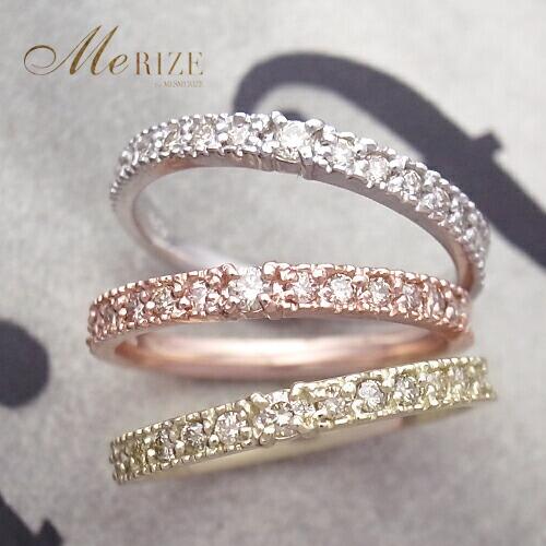 【ふるさと納税】 リング 指輪 ファッション K10 天然 ダイヤ 0.20ct ゴールド ハーフ エタニティ ミル打ち 一粒 レディース 天然石 SIクラス ダイヤモンド 0.2カラット ホワイト イエロー ピンク WG YG PG 品質保証書付 "Justineジュスティーヌ" r-256 （KRP) 【G1-1410】 サムネイル3