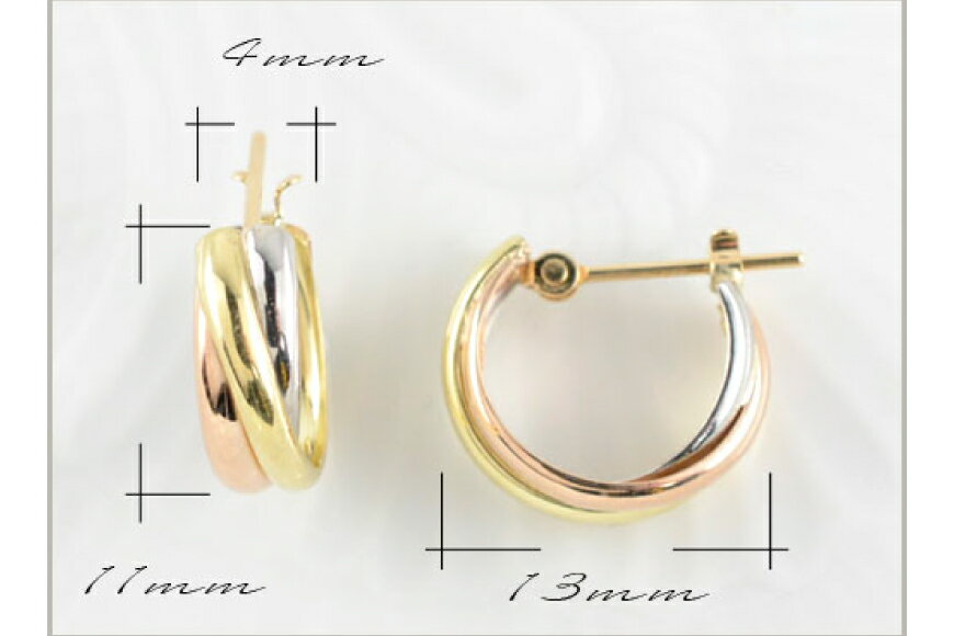 【ふるさと納税】ピアス スリーカラー K18 K18PG PT900 トリニティ フープピアス 100000円 10万円 [シエロ 山梨県 中央市 21470766] アクセサリー ジュエリー アクセ ゴールド ピンクゴールド プラチナ レディース サムネイル3