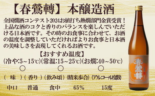 【ふるさと納税】全国燗酒コンテスト2018金賞受賞！春鶯囀本醸造 1.8L　日本酒 お酒 地酒 清酒 銘酒 春鶯轉 富士川町 山梨 やまなし 金賞 熱燗 本醸造酒 サムネイル2