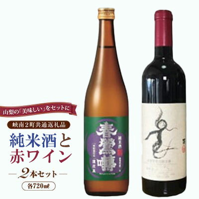 峡南2町 共通返礼品 日本酒純米酒『鷹座巣（たかざす）』・ワイン（楽園ワイン赤）セット