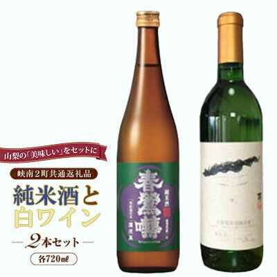 峡南2町 共通返礼品 日本酒純米酒『鷹座巣（たかざす）』・ワイン（楽園ワイン白）セット