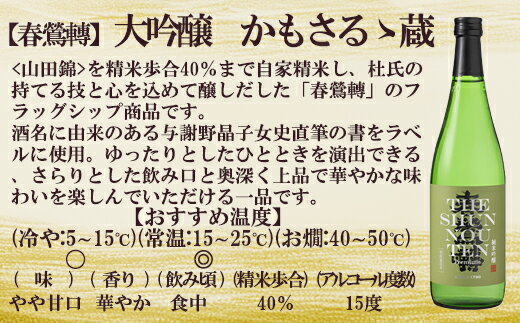 【ふるさと納税】【春鶯轉】大吟醸 かもさるゝ蔵 720ml 1本　日本酒 お酒 銘酒 清酒 地酒 大吟醸 山田錦 与謝野晶子 常温 かもさるる蔵 山梨 やまなし 富士川町 サムネイル2