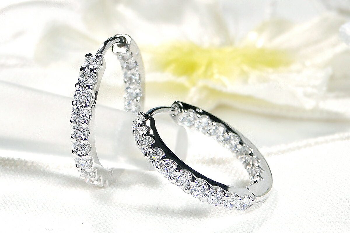 【ふるさと納税】 K18WG【0.7ct】ダイヤモンド中折れフープピアス【17mm】 CSP00070 SWAV031 サムネイル3