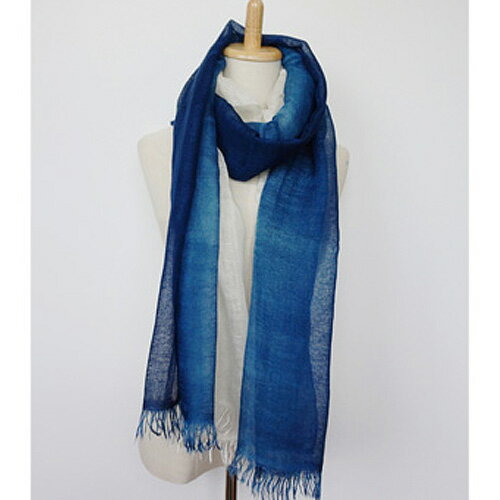 【ふるさと納税】 No.259 モダールリネン藍グラデーション染ストール ／ ファッション 織物 染物 送料無料 山梨県 サムネイル2