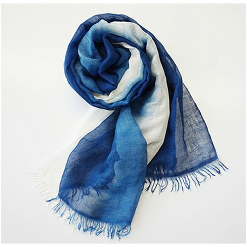 No.259 モダールリネン藍グラデーション染ストール ／ ファッション 織物 染物 送料無料 山梨県