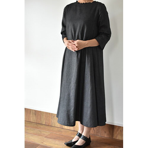 【ふるさと納税】 No.423 ふんわりコットンワンピース　M　ブラック ／ オーガニックコットン 朱子織り 上品 送料無料 山梨県 サムネイル2