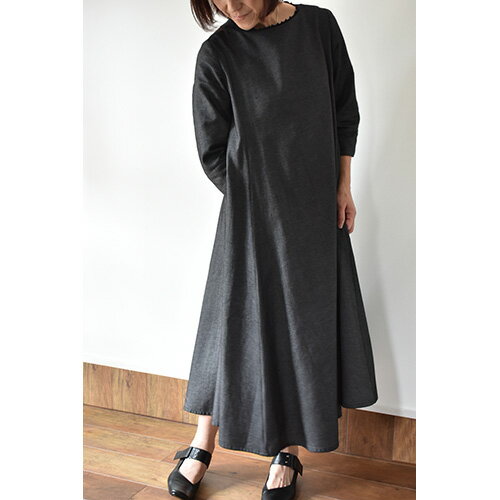 【ふるさと納税】 No.423 ふんわりコットンワンピース　M　ブラック ／ オーガニックコットン 朱子織り 上品 送料無料 山梨県 サムネイル3