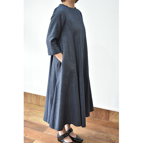 【ふるさと納税】 No.424 ふんわりコットンワンピース　M　ネイビー／ オーガニックコットン 朱子織り 上品 送料無料 山梨県 サムネイル2
