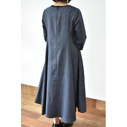 【ふるさと納税】 No.424 ふんわりコットンワンピース　M　ネイビー／ オーガニックコットン 朱子織り 上品 送料無料 山梨県 サムネイル3