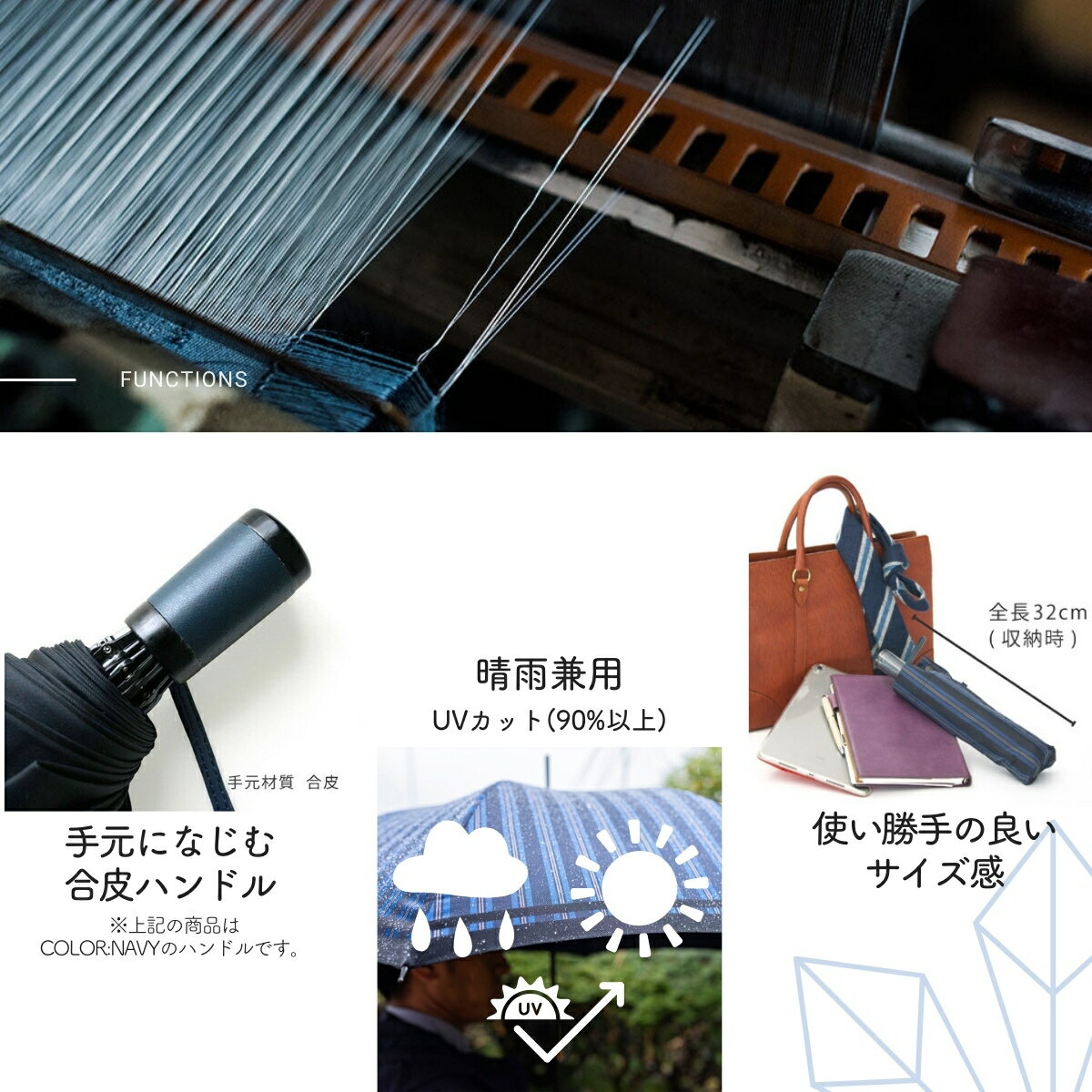 【ふるさと納税】 高級織物傘【紳士折りたたみ傘】Tie ビジネスにもカジュアルにも合う晴雨兼用傘 ／雨具 雨傘 日傘 ビジネス UVカット シンプル 8本骨 手開き メンズ UV加工 送料無料 山梨県 槇田商店【n0570_mak】 サムネイル3