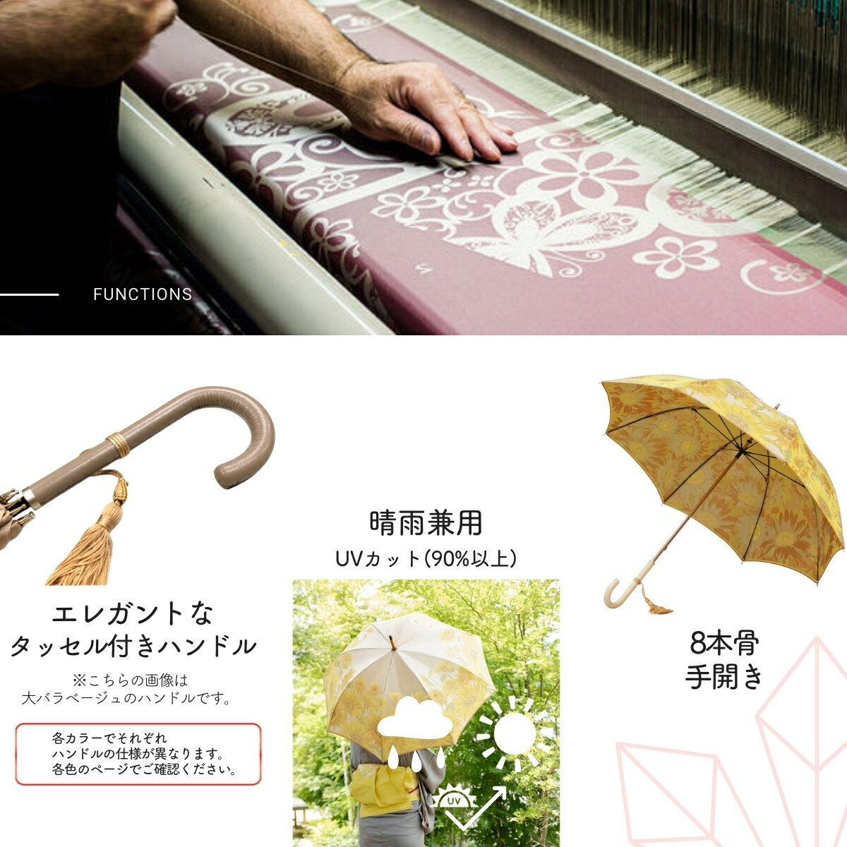 【ふるさと納税】 高級織物傘【婦人長傘】 絵おり まるで花束のように季節の花を楽しめる晴雨兼用傘 ／雨具 雨傘 日傘 パステル UVカット 和色 8本骨 手開き レディース UV加工 送料無料 山梨県 槇田商店 クリスマス プレゼント サムネイル3