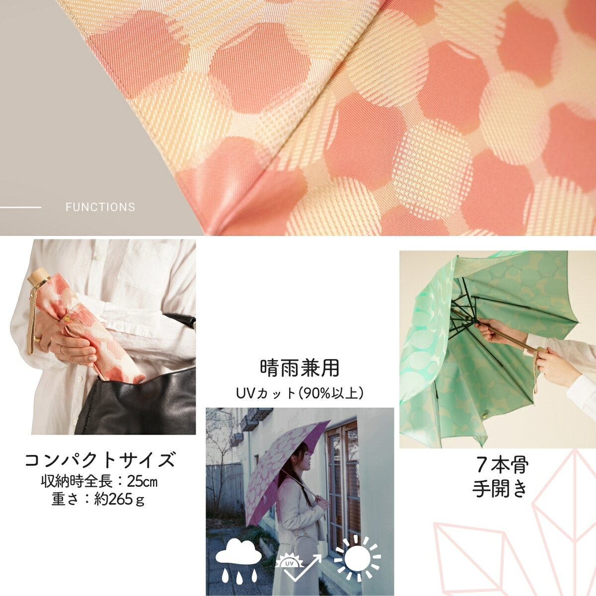 【ふるさと納税】高級織物傘【婦人折りたたみ傘】ノルディック 北欧デザインをベースに山梨の自然を表現した晴雨兼用雨傘 ／ 雨具 雨傘 日傘 親骨55cm UVカット 7本骨 手開き UV加工 送料無料 山梨県 槇田商店 クリスマス プレゼント サムネイル3