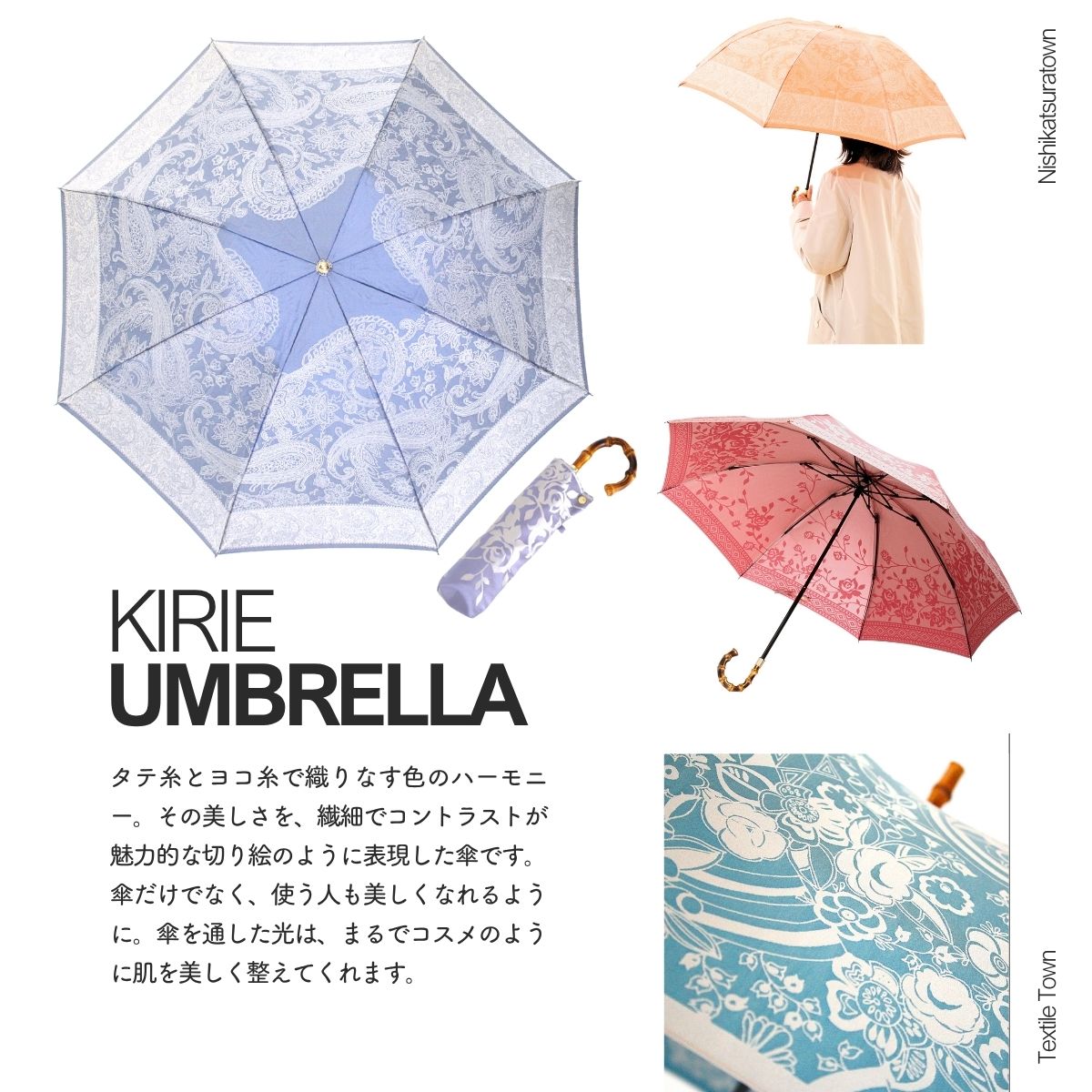 【ふるさと納税】 高級織物傘【婦人折りたたみ傘】kirie 切り絵のような繊細な模様の晴雨兼用傘 ／折り畳み 雨具 雨傘 日傘 パステル UVカット 8本骨 手開き UV加工 送料無料 山梨県 槇田商店 クリスマス プレゼント サムネイル2