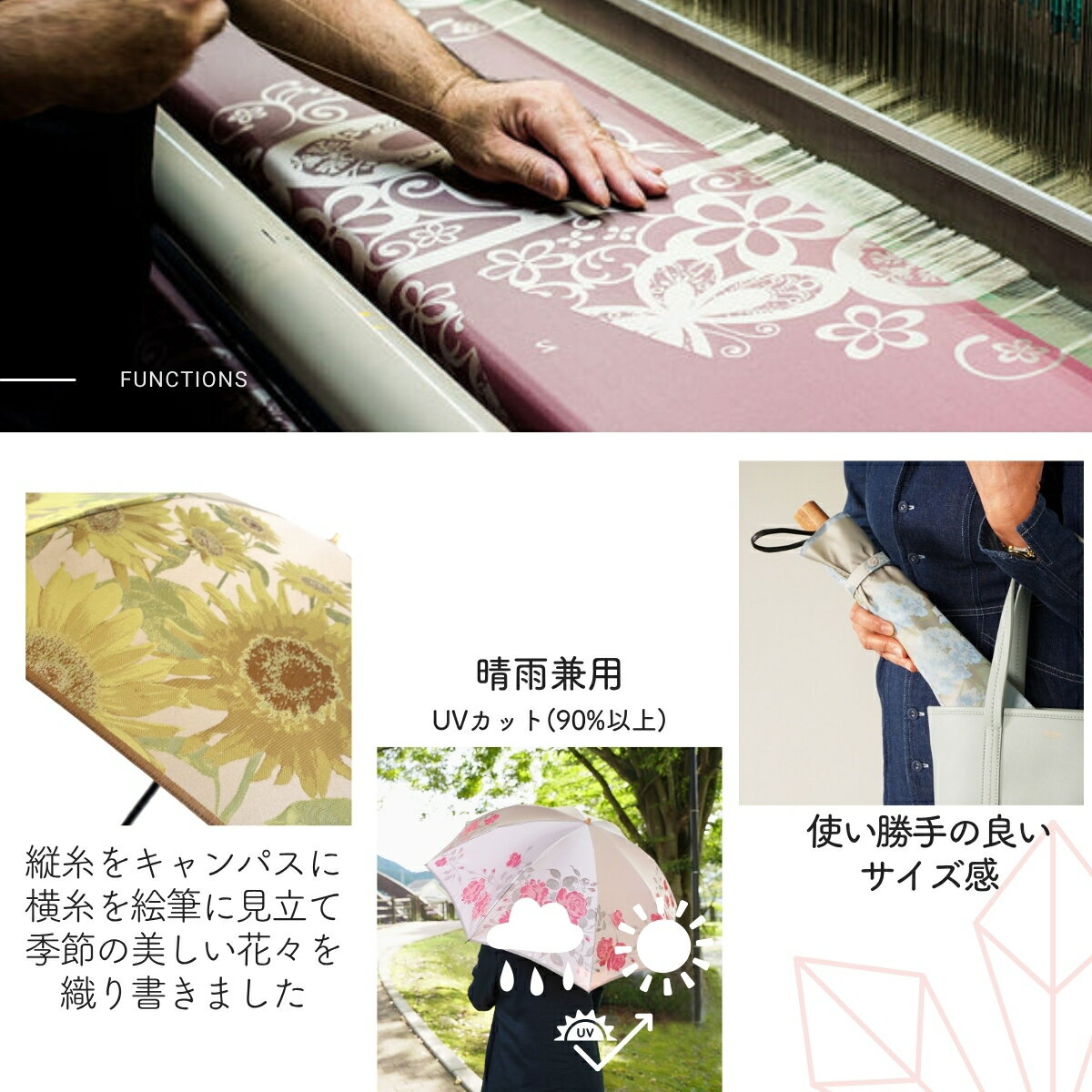 【ふるさと納税】 高級織物傘【婦人折りたたみ傘】 絵おり まるで花束のように季節の花を楽しめる晴雨兼用傘 ／折りたたみ 雨具 雨傘 日傘 パステル UVカット 和色 8本骨 手開き レディース UV加工 送料無料 山梨県 槇田商店 クリスマス プレゼント サムネイル3