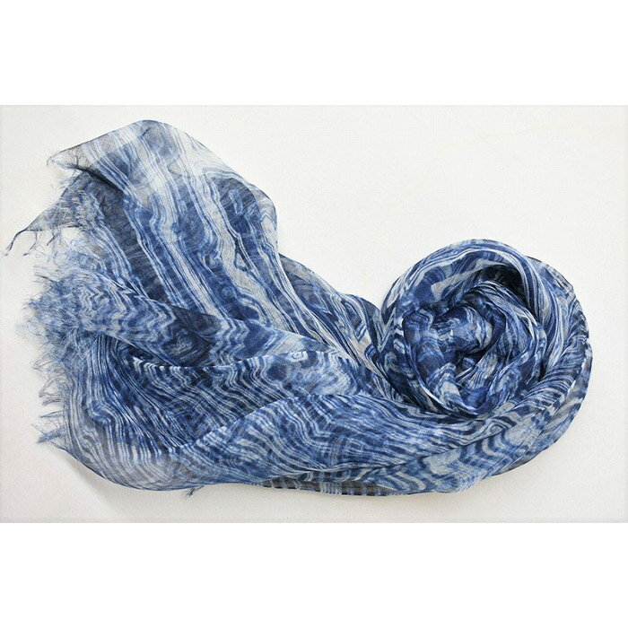 リネンストール藍染め 板締め絞り(極細麻糸ラミー)(男女兼用)天然素材ストール専門店muto FAA4028