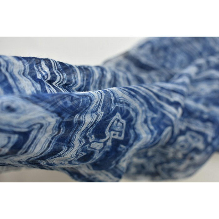 【ふるさと納税】 リネンストール藍染め 板締め絞り(極細麻糸ラミー)(男女兼用)天然素材ストール専門店muto FAA4028 サムネイル2