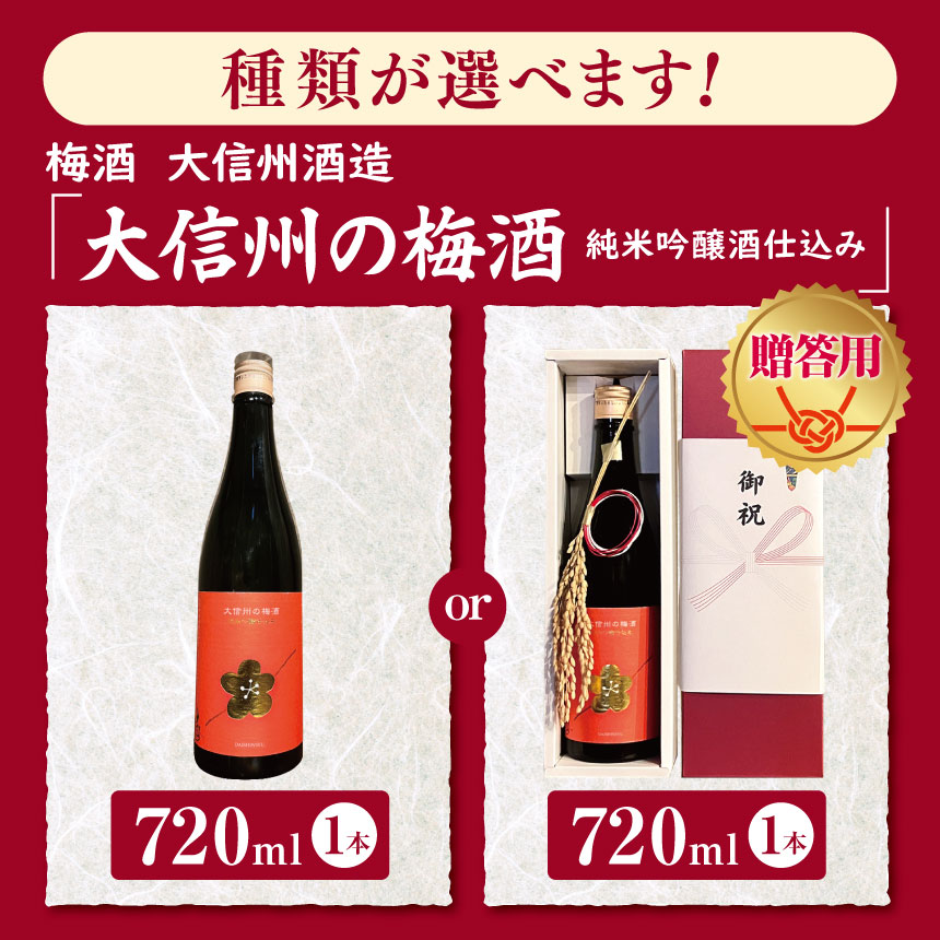 【ふるさと納税】【選べる】大信州酒造「大信州の梅酒　純米吟醸酒仕込み」 ｜ふるさと納税 大信州酒造 大信州 酒 日本酒 梅酒 飲料 ドリンク 地酒 お酒 贈り物 プレゼント 贈答品 記念日 長野県 松本市 サムネイル2
