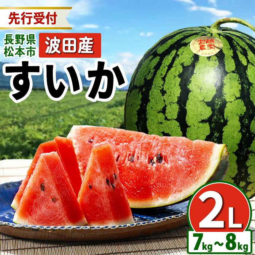 【先行受付：2026年発送】 信州名産 スイカ 長野県 波田産 西瓜 2L（ 約7kg～8kg ) │ 信州 松本市 名産地 すいか 果物 野菜 フルーツ くだもの ふるーつ ふるさと納税 好食感 高糖度 甘い 美味しい 長野名物 特産品 夏果物 令和8年 7月 - 8月 発送