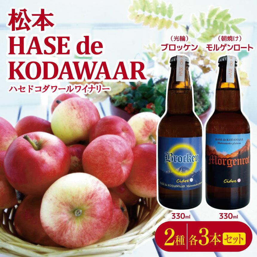 松本 HASE de KODAWAARシードル2種各3本セット ｜ふるさと納税 果実酒 お酒 酒 飲料 ドリンク アップル ワイン シードル ハードサイダー 辛口 詰め合わせ 飲み比べ 長野県 松本市 りんご