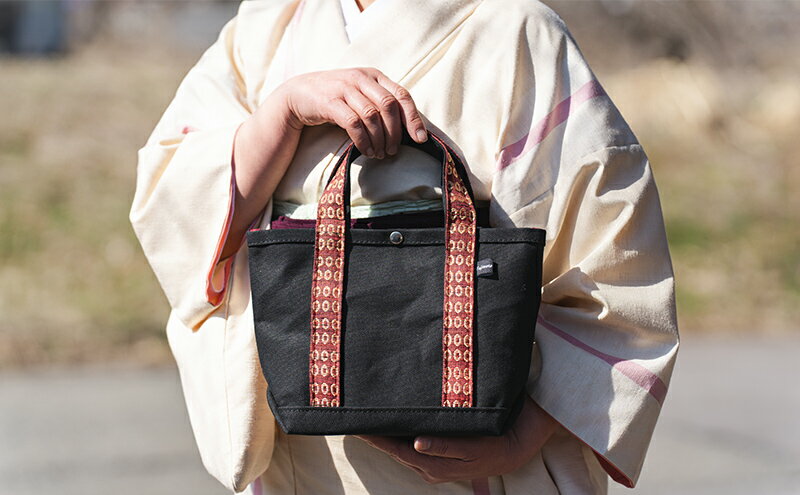 【ふるさと納税】【上田紬】六文銭トートバッグ・ポーチセット（黒） サムネイル3