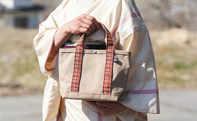 【ふるさと納税】【上田紬】六文銭トートバッグ・ポーチセット（ベージュ） サムネイル3