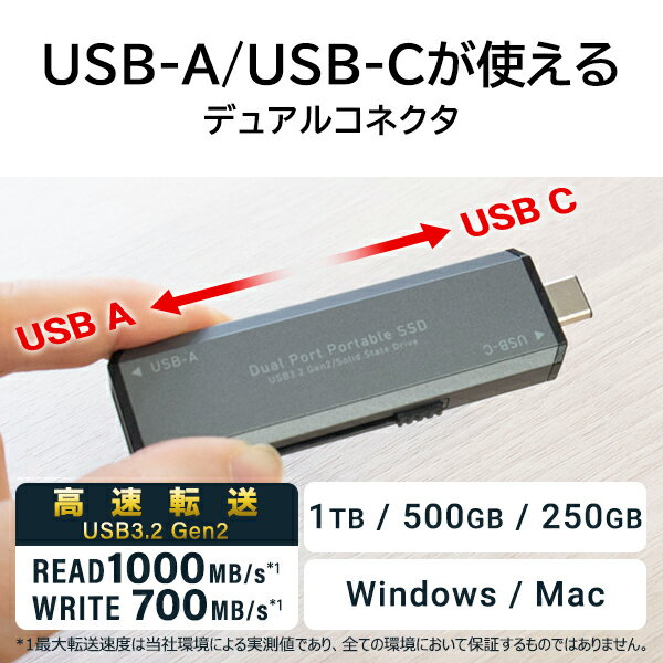 【ふるさと納税】【051-05】ロジテック USB-A/C対応 外付けSSD 1TB LMD-SPCH100UAC サムネイル2