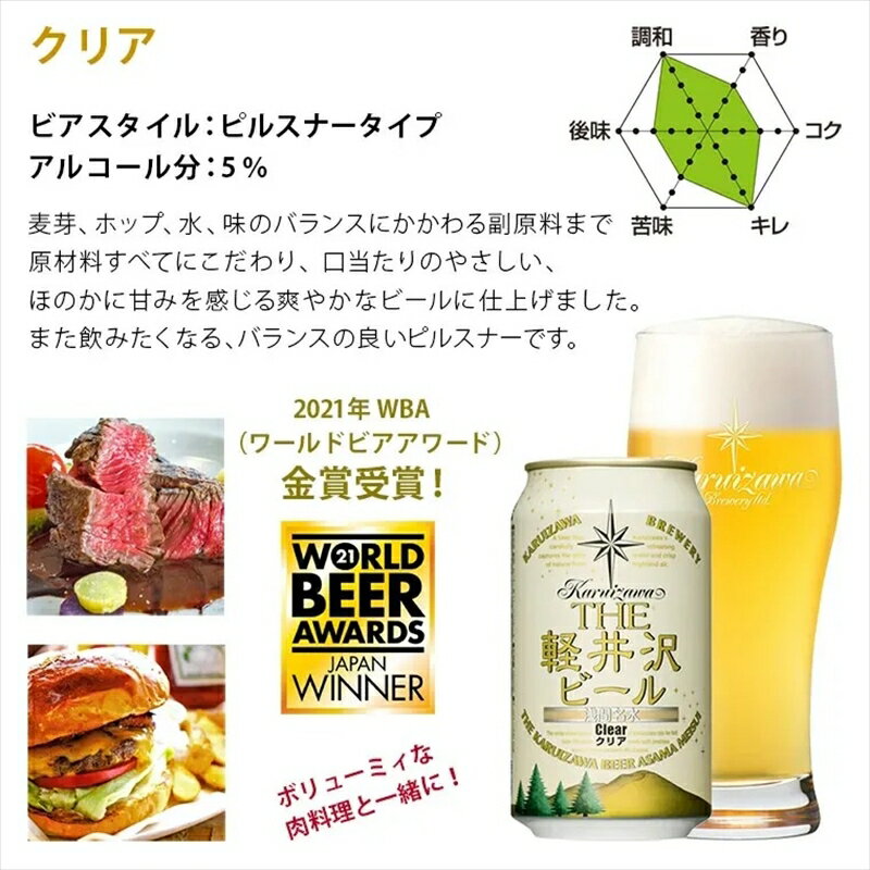 【ふるさと納税】24缶＜クリア＞ THE軽井沢ビール 350ml ×24本【 軽井沢ブルワリー お酒 酒 ビール 地ビール 缶ビール クラフトビール ピルスナー 詰め合わせ 軽井沢ビール クラフトビール 飲みくらべ おすすめ お取り寄せ 人気 家飲み 長野県 佐久市 】 サムネイル2