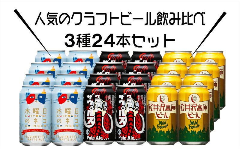 【ふるさと納税】 水曜日のネコ 軽井沢高原ビール クラフトビール 3種24本 飲み比べセット 詰め合わせ ビール 缶ビール 350ml 【 ヤッホーブルーイング 地ビール お酒 ビール 酒 ギフト プレゼント 長野県 佐久市 】 サムネイル2
