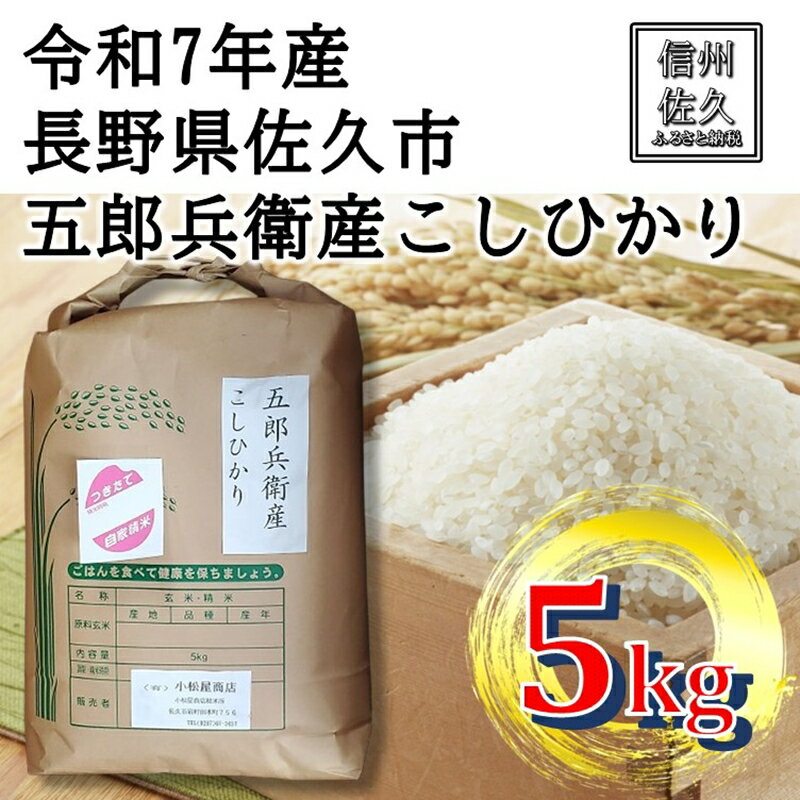 【令和7年産・白米5kg】五郎兵衛産こしひかり（北海道・沖縄・離島は配送不可）信州 長野県 佐久市 浅科 精米 【米 コメ 白米 精米 お米 こめ おこめ 備蓄品 仕送り おすそ分け 備蓄米 コシヒカリ こしひかり 長野県 佐久市 】