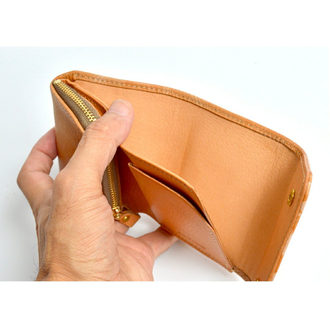 【ふるさと納税】杏染革 三つ折りウォレット KMS-100| 信州 長野 千曲市 送料無料 サムネイル2