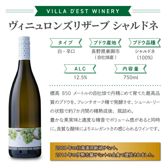 【ふるさと納税】ヴィラデストワイナリー　赤白ワイン2本セット(ヴィニュロンズリザーブシャルドネ・メルロー) サムネイル3