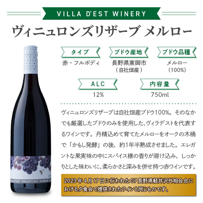 【ふるさと納税】【限定100セット】ヴィラデストワイナリー 赤白ワイン 4本セットA (ヴィニュロンズリザーブシャルドネ・ヴィニュロンズリザーブメルロー) ワインセットお酒 ギフト 飲み比べ 果実酒 瓶 国産 信州 長野県東御市 サムネイル3