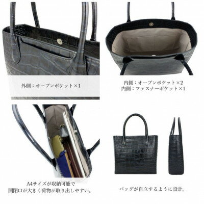 ※2/28受付期間外p1099143※【ふるさと納税】【濱野皮革工藝のクロコスクエアトート】高級素材を使ったシンプルなトートバッグです。(ブルーブラック)【1103313】 サムネイル2