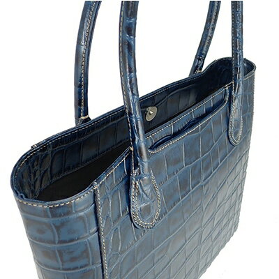 【ふるさと納税】【濱野皮革工藝のクロコスクエアトート】高級素材を使ったシンプルなトートバッグです。(ネイビー)【1103314】 サムネイル2