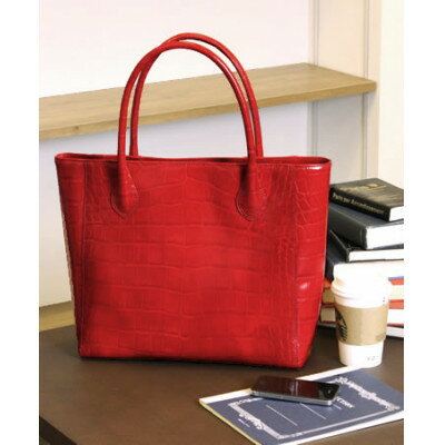 【ふるさと納税】【濱野皮革工藝】 クロコ　スクエアトート(レッド)【1263975】 サムネイル3