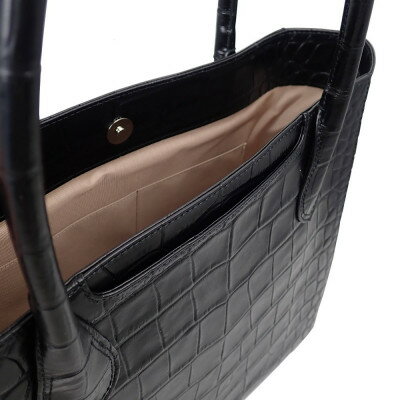 【ふるさと納税】【濱野皮革工藝】レディースバッグ　 クロコ　スクエアトート(ブラック)【1298951】 サムネイル2