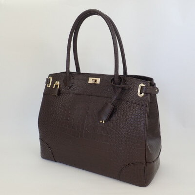【濱野皮革工藝 HAMANO バッグ】クロコ クラッシーアーバントート(ダークブラウン)【1652340】