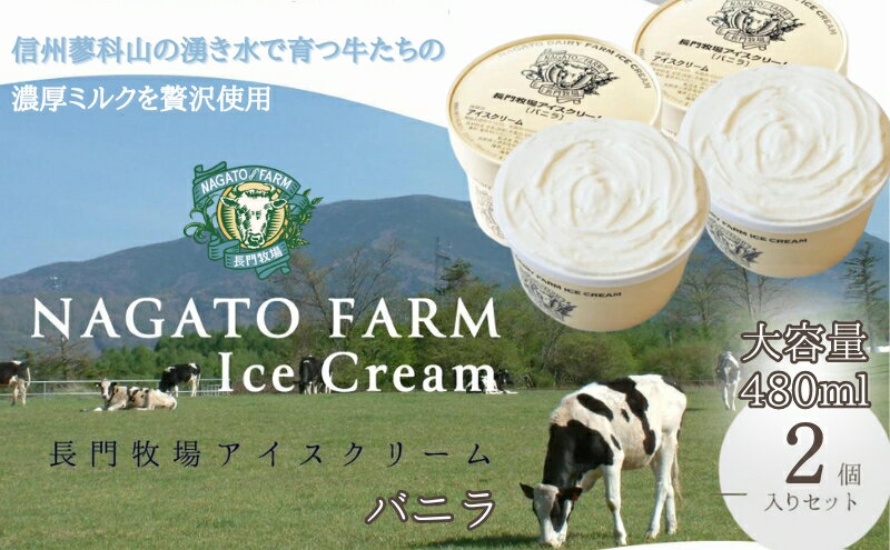 【ふるさと納税】長門牧場アイスクリーム大容量2個セット　贅沢480mlバニラ2個　人気スイーツ　濃厚ミルク　直送　牛乳　生乳　国産　夏ギフト　長野県　贈答品　お土産　お中元　お歳暮　クリスマス - 画像2