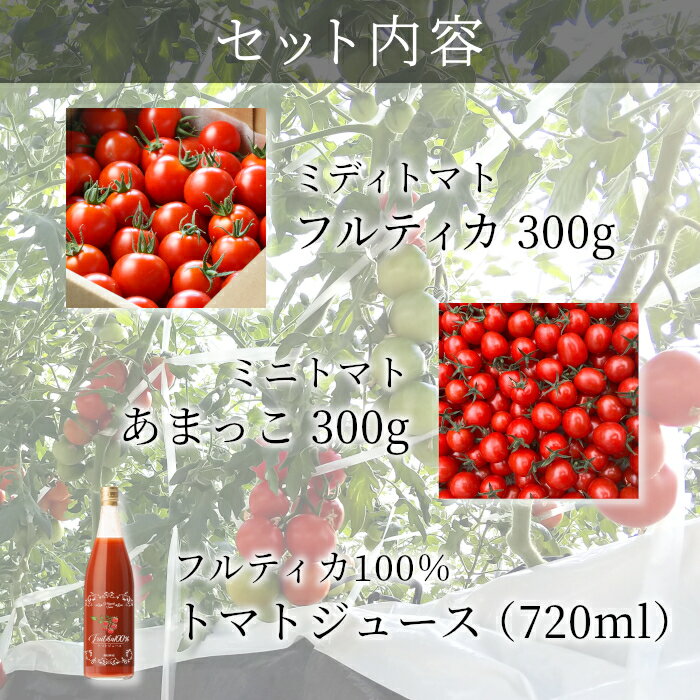 【ふるさと納税】大人気★受付再開！「フルティカ」「あまっこ」食べ比べ（各300g）と濃厚100％トマトジュース（720ml1本） トマト トマトジュース フルティカ あまっこ 食べ比べ フルーツトマト 野菜 野菜ジュース トマトストレート果汁 5000円 サムネイル3