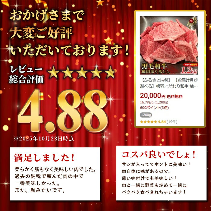 【ふるさと納税】 【お届け月が選べる】根羽こだわり和牛 焼肉切り落とし 1.2kg ( 600g×2 ) ★4.88 高評価 人気 カルビ リブロース カタロース モモ カタ バラ 焼肉用 不揃い 訳あり 定番 和牛 切り落とし 小分け 牛 牛肉 20000円 20,000円 二万円 サムネイル2