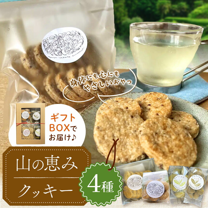 山の恵み クッキー 4種 | セット ギフト えごま きなこ ほうじ茶 中井侍銘茶 おやつ スノーボール お菓子 クッキー 贈答 ご家庭用 長野県 天龍村 信州