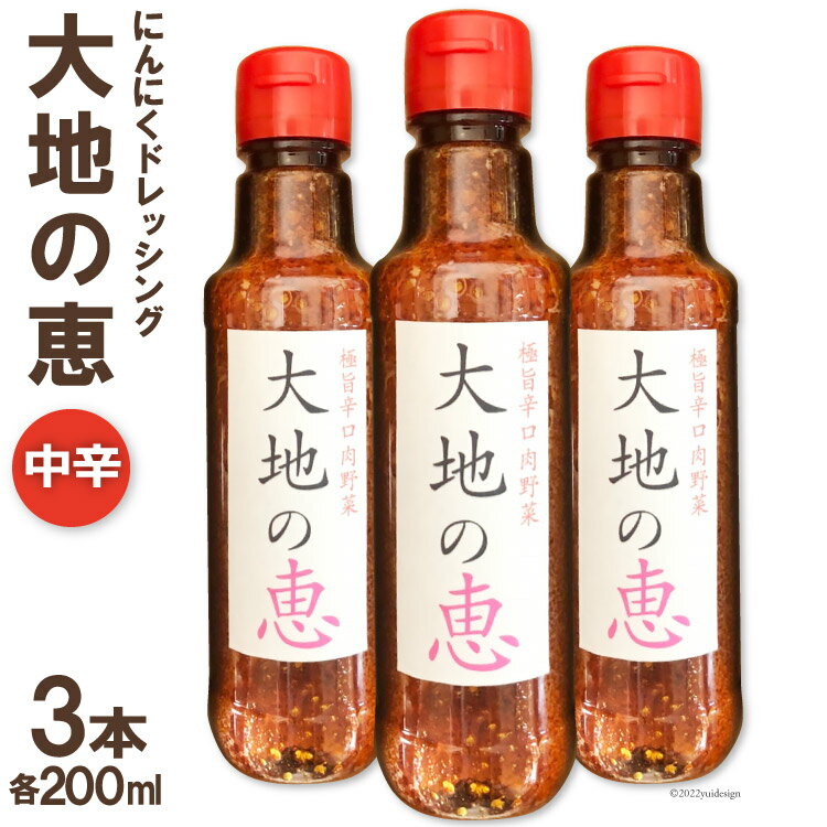 ドレッシング 大地の恵 中辛 200ml 計3本 [矢口農園 長野県 池田町 48110488] にんにく