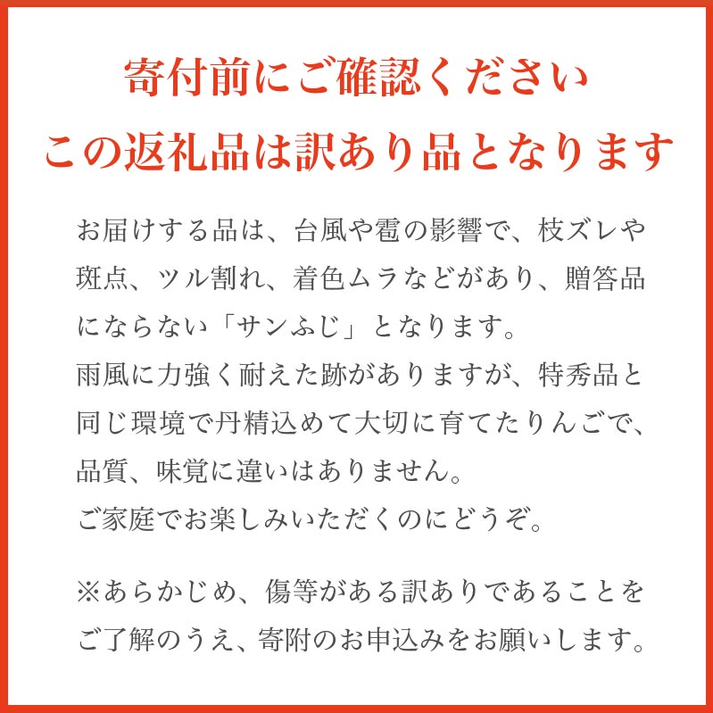 【ふるさと納税】【訳あり】 サンふじ 選べる内容量 約3kg 6～12玉 約5kg 10～23玉 約10kg 24～46玉 ［小布施屋］ りんご 林檎 リンゴ 不揃い 規格外 果物 くだもの フルーツ 長野県 数量限定 生産者応援 支援 家庭用 令和7年産 【2025年11月下旬～2026年3月下旬発送】 サムネイル2