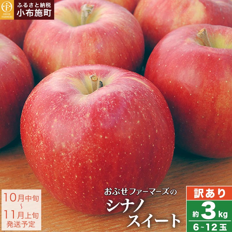 【訳あり】 シナノスイート 約3kg 6～12玉 ［おぶせファーマーズ］ 不揃い 規格外 家庭用 りんご 林檎 リンゴ 果物 フルーツ 長野県産 信州産 先行予約 数量限定 6000円 令和8年産 【2026年10月中旬〜11月上旬発送】