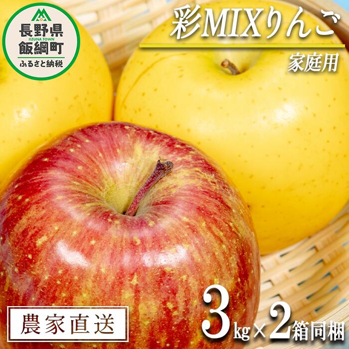 りんご 黄紅彩りMIXりんご サンふじ シナノゴールド 家庭用 3kg × 各1箱 合計 2箱 セット 大友農場 エコファーマー認定 沖縄県への配送不可 令和7年度収穫分 長野県 飯綱町 発送時期：2025年12月中旬〜2026年1月下旬 {**}