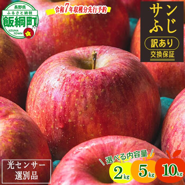 【ふるさと納税】＜令和7年度収穫分先行予約＞りんご 訳あり 果物 2kg 5kg 10kg サンふじ 長野 わけあり くだもの フルーツ 交換保証 不揃い 規格外 傷 光センサー 信州 林檎 感謝りんご 2キロ 5キロ 10キロ 12000円 長野県 飯綱 R7年12月 から R8年1月発送