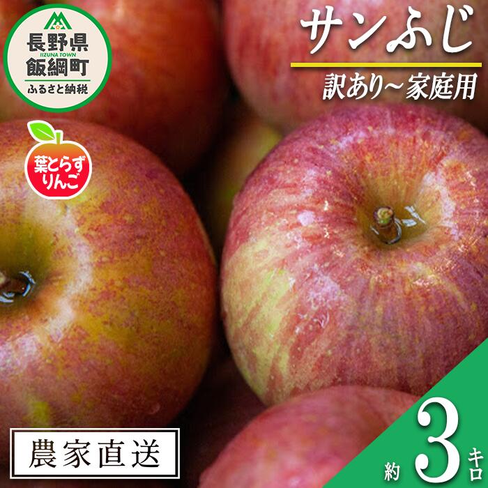 りんご 葉とらず サンふじ 訳あり 〜 家庭用 3kg フレッシュフルーツミカズキ 沖縄県への配送不可 令和7年度収穫分 長野県 飯綱町 〔 傷 不揃い リンゴ 林檎 果物 フルーツ 信州 長野 12000円 予約 農家直送 〕発送時期：2025年11月下旬〜2026年1月下旬 {*}