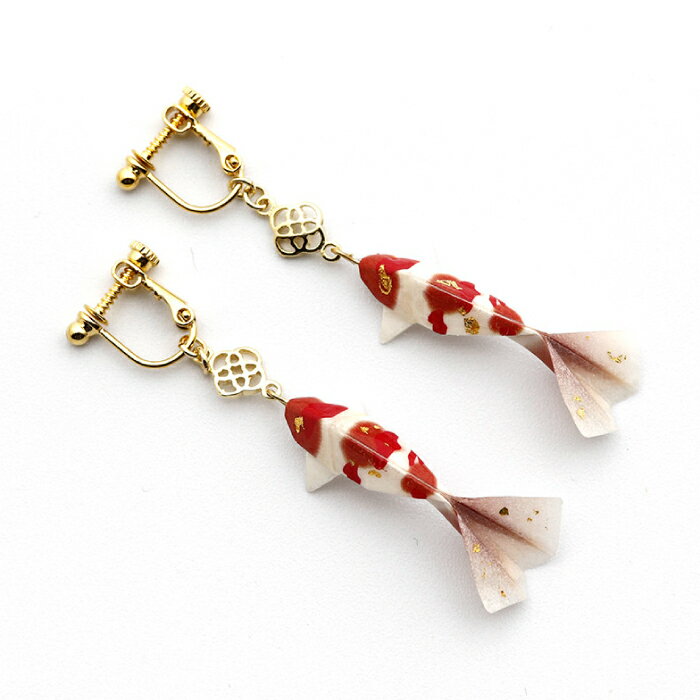 【ふるさと納税】イヤリング (E)Ko02-005 鯉 赤 イヤリング 美濃和紙 アクセサリー 真鍮 レジン 両耳用 手作り 耳飾り ギフト プレゼント 人気 レディース 和雑貨 和装 揺れる 花 フラワーモチーフ 鈴蘭 すずらん ホワイト 白 上品 繊細 岐阜市/家田紙工[ANCA010] サムネイル2