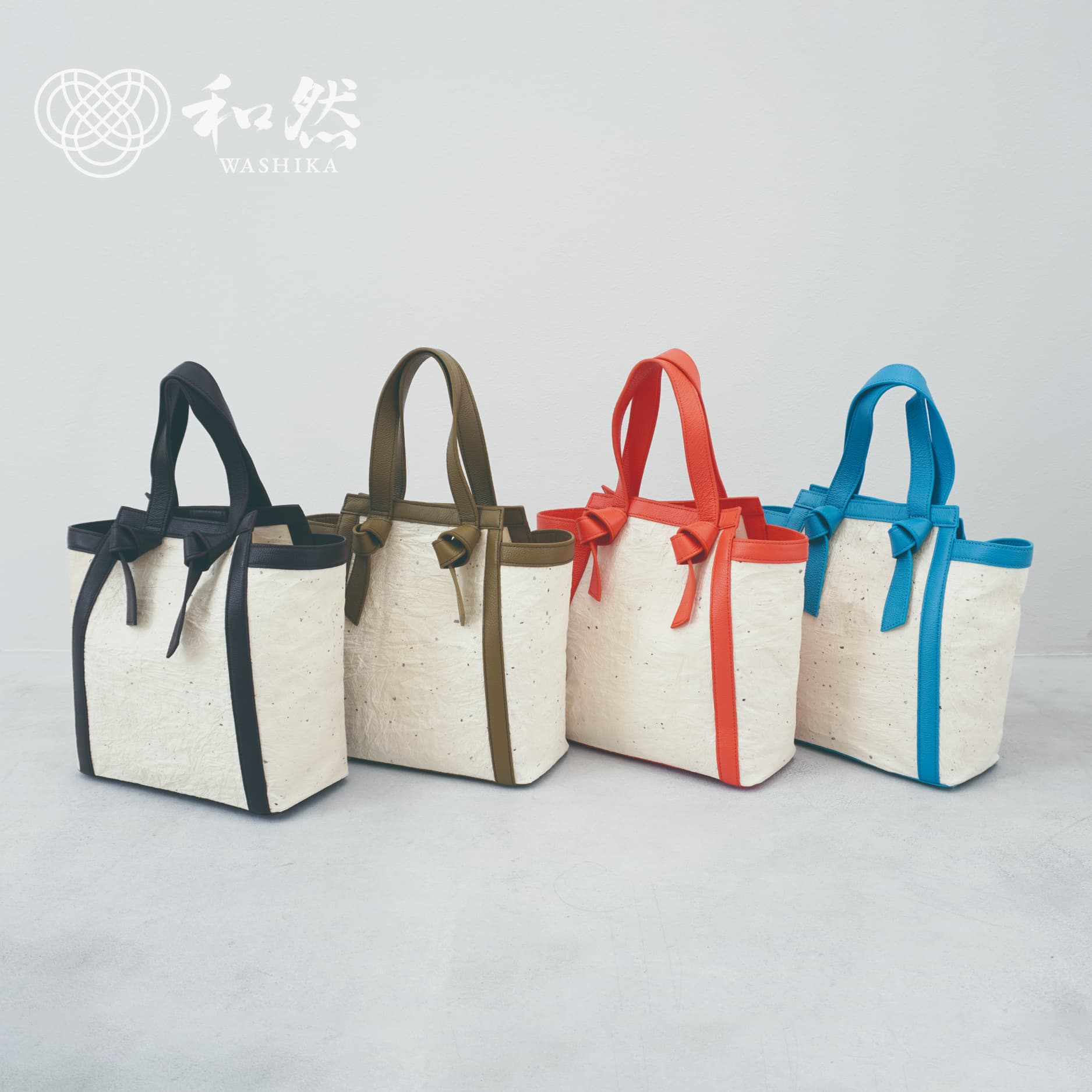 ≪選べるカラー≫【和然WASHIKA】レザー ノット ハンドル バッグ 美濃 の手漉き 和紙 × 本革 zakka 暁 カバン かばん 鞄 バッグ ファッション レディース 雑貨 和雑貨 TG 岐阜県 大垣市