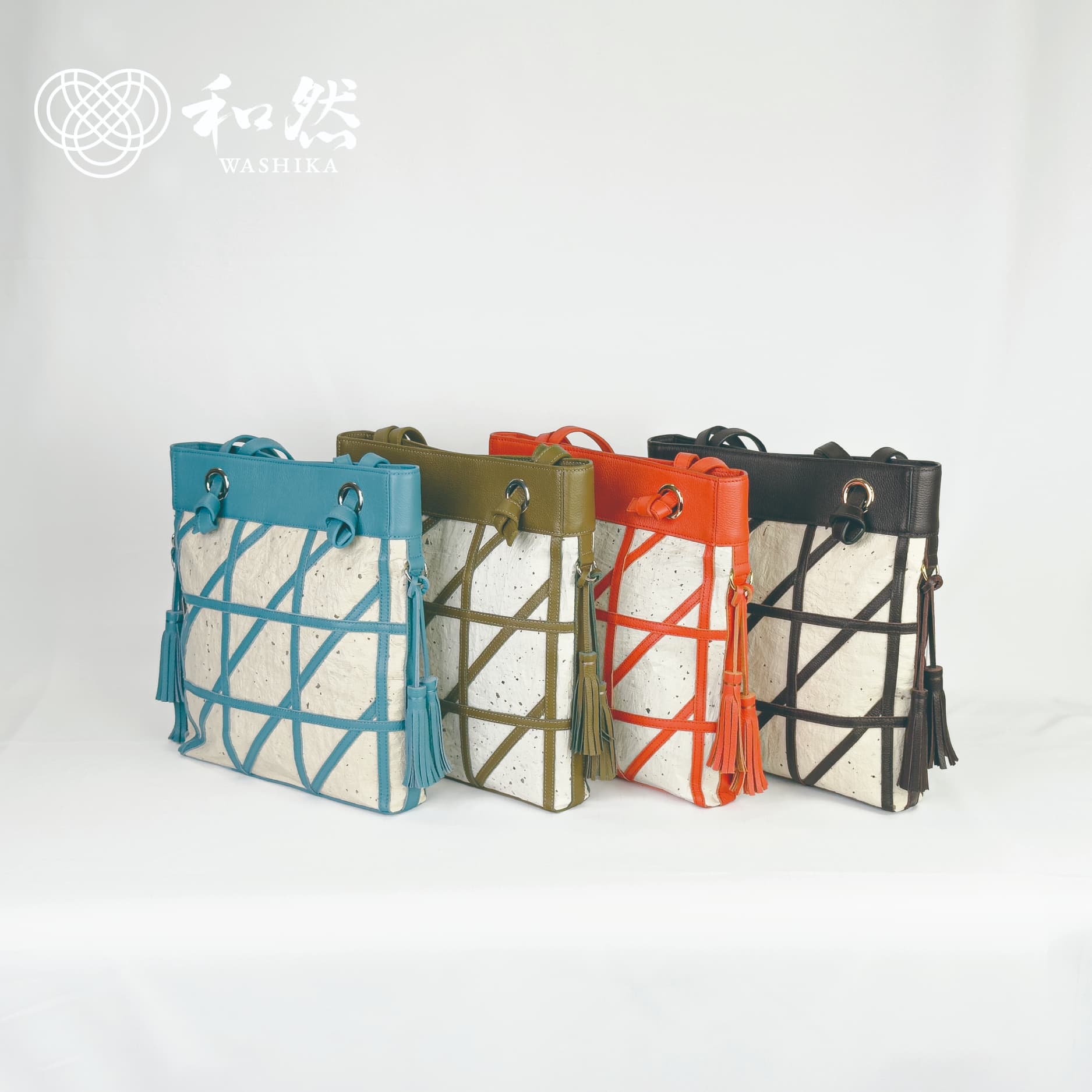 ≪選べるカラー≫【和然WASHIKA】幾何学模様 ショルダー バッグ 美濃の手漉き 和紙 × 本革 雫 カバン かばん 鞄 バッグ ファッション レディース 雑貨 和雑貨 TG 岐阜県 大垣市